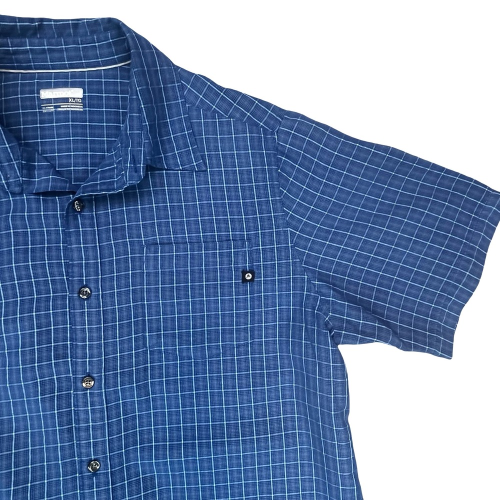 Marmot‎ Mens Button Up Shirt Blue Grid Plaid Gorpcore Outdoorsy Travel XL